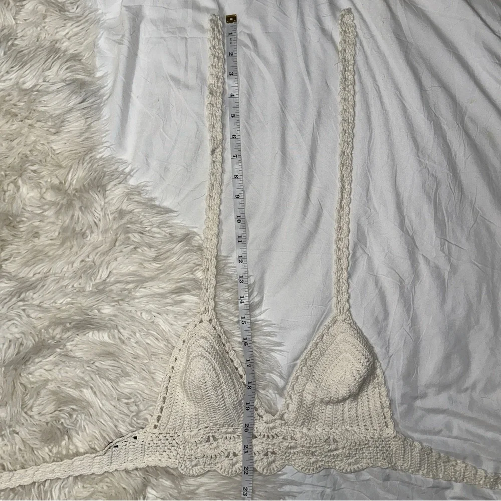 Far Away | Vintage Crochet Knit Bikini Top Halter Bralette Cream